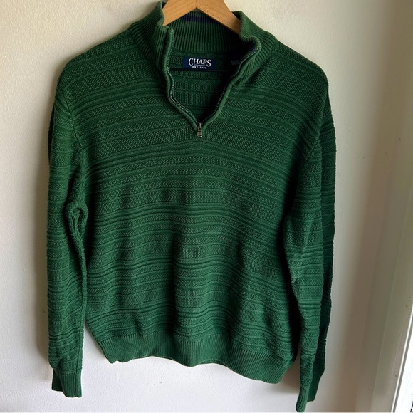 Chaps vintage classic green pullover quarter zip sweater - size L - Picture 1 of 5